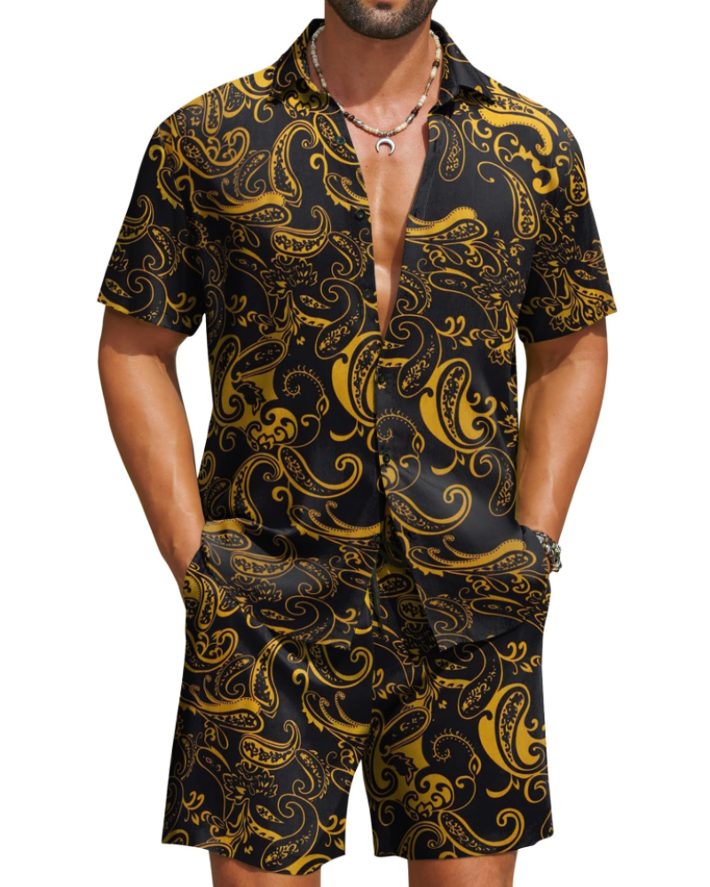 Mason Men's Hawaiian Set – Tropical Button Down Shirt and Drawstring Shorts