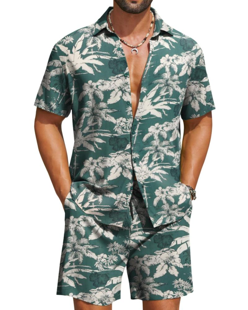 Mason Men's Hawaiian Set – Tropical Button Down Shirt and Drawstring Shorts