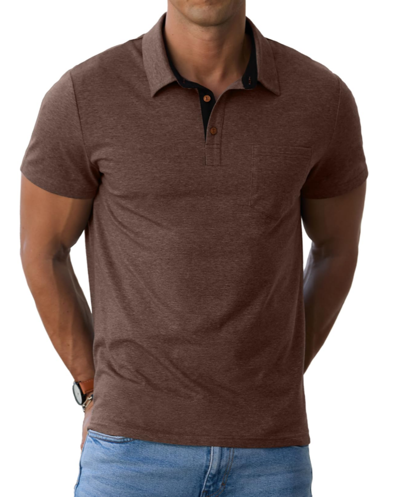 James Men's Cotton Polo Shirt – Short Sleeve Polo with Chest Pocket for Smart Casual Wear