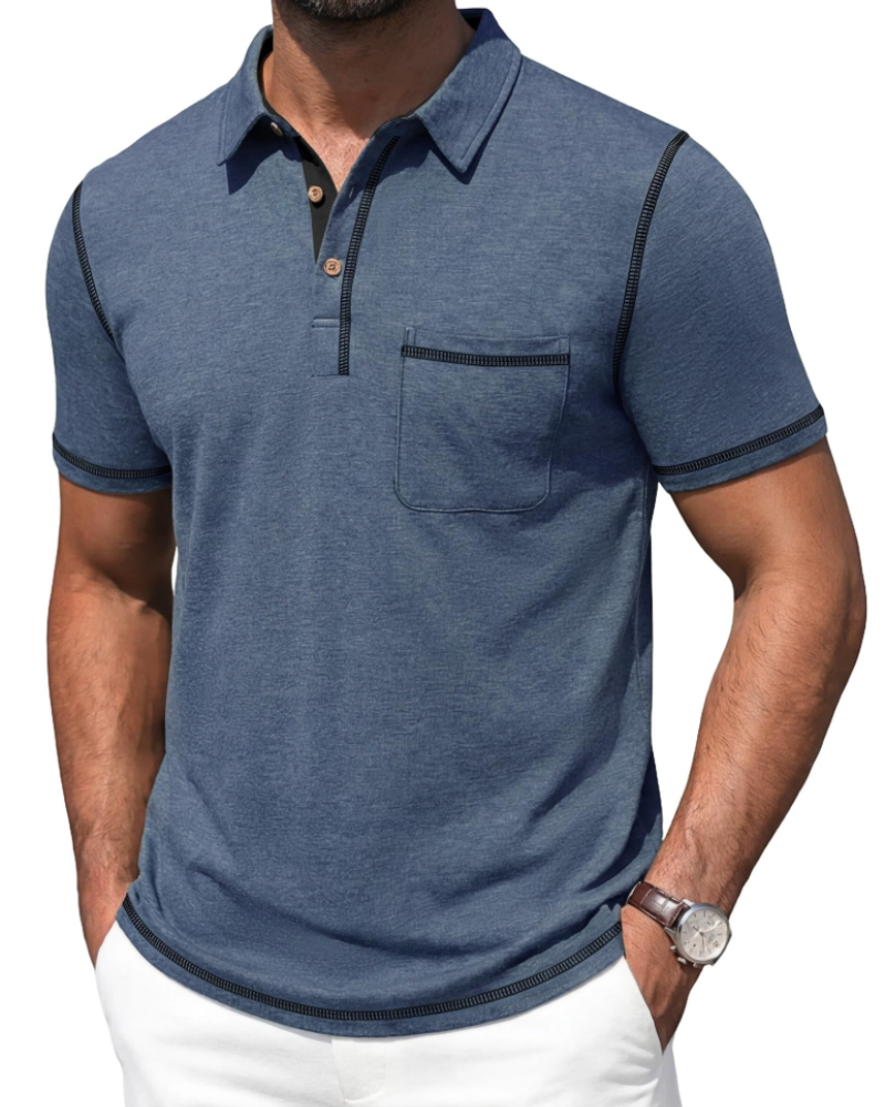 Ryan Men's Cotton Polo Shirt – Contrast Collar Polo with Chest Pocket for Work and Golf