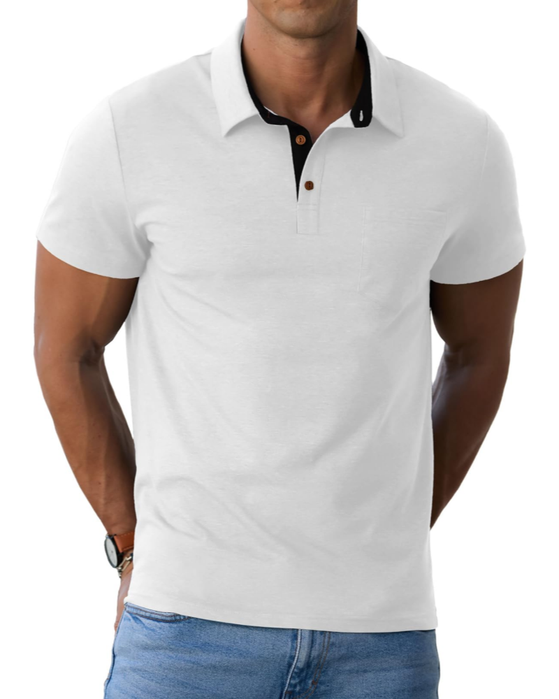 James Men's Cotton Polo Shirt – Short Sleeve Polo with Chest Pocket for Smart Casual Wear