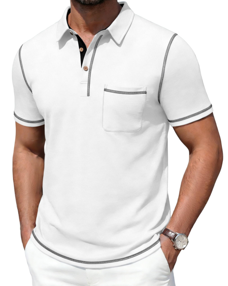 Ryan Men's Cotton Polo Shirt – Contrast Collar Polo with Chest Pocket for Work and Golf