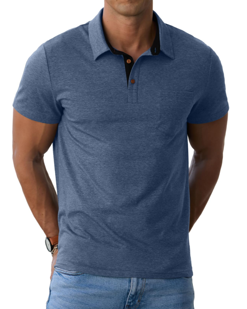 James Men's Cotton Polo Shirt – Short Sleeve Polo with Chest Pocket for Smart Casual Wear