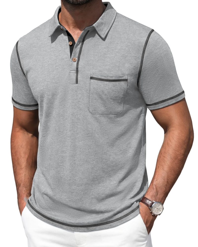 Ryan Men's Cotton Polo Shirt – Contrast Collar Polo with Chest Pocket for Work and Golf