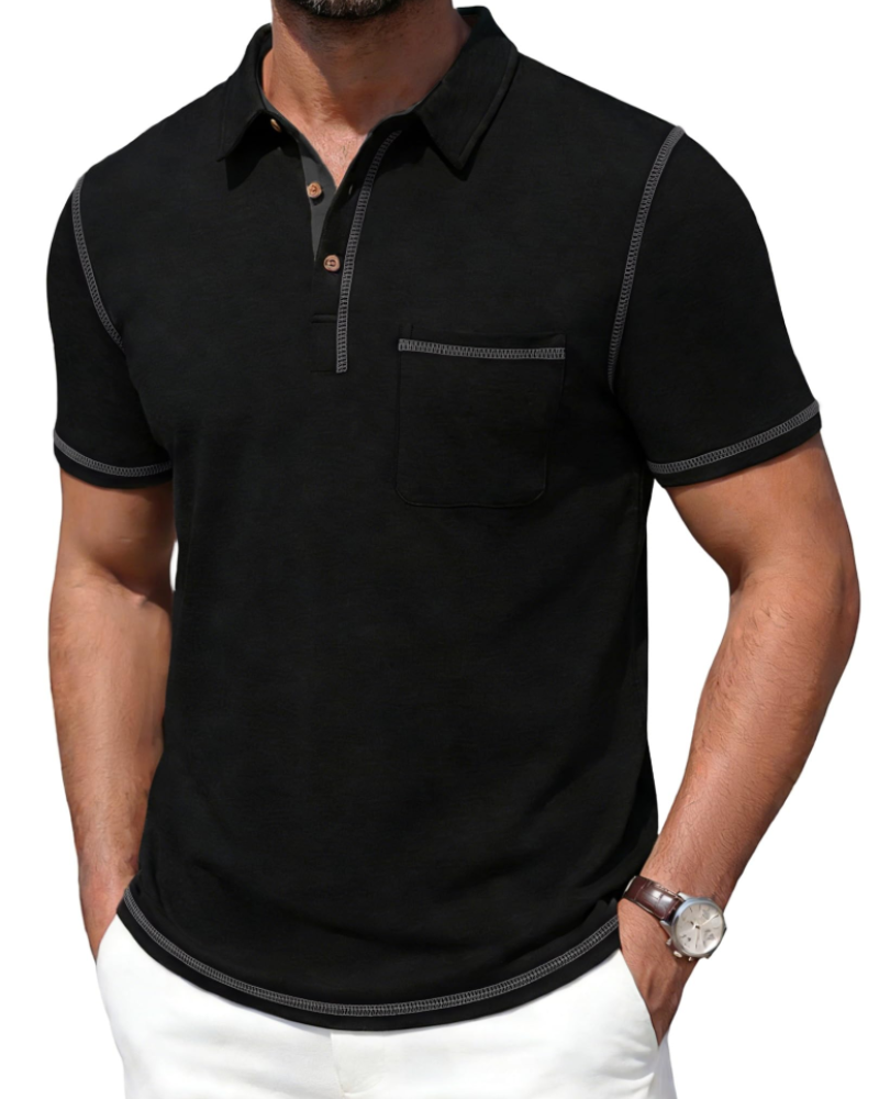 Ryan Men's Cotton Polo Shirt – Contrast Collar Polo with Chest Pocket for Work and Golf