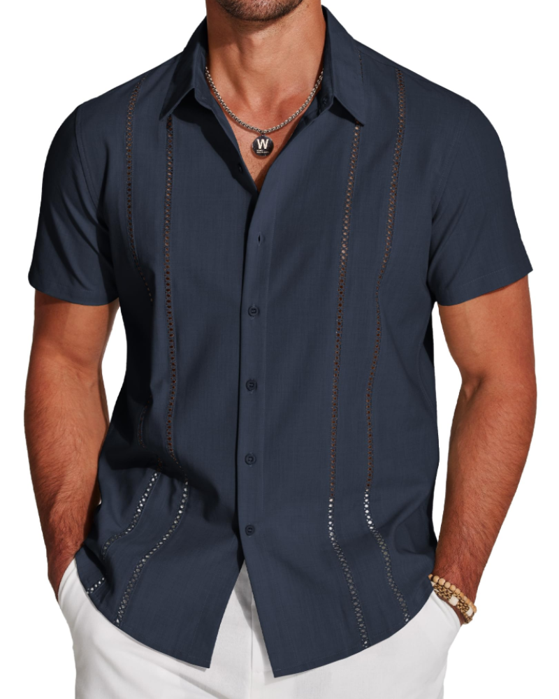 Marco Men's Cuban Guayabera Shirt – Embroidered Button Down Resort Shirt