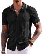 Nathan Men's Knit Polo Shirt – Button Down Textured Shirt for Resort and Summer Wear
