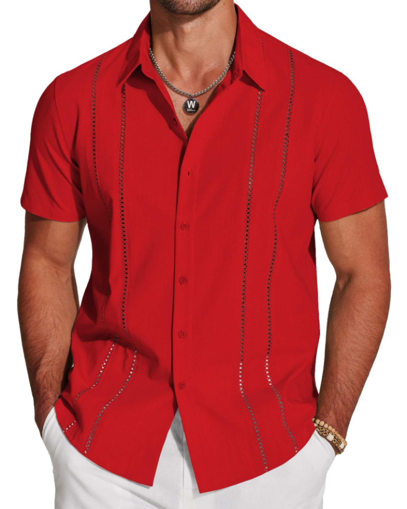 Marco Men's Cuban Guayabera Shirt – Embroidered Button Down Resort Shirt