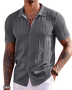 Nathan Men's Knit Polo Shirt – Button Down Textured Shirt for Resort and Summer Wear