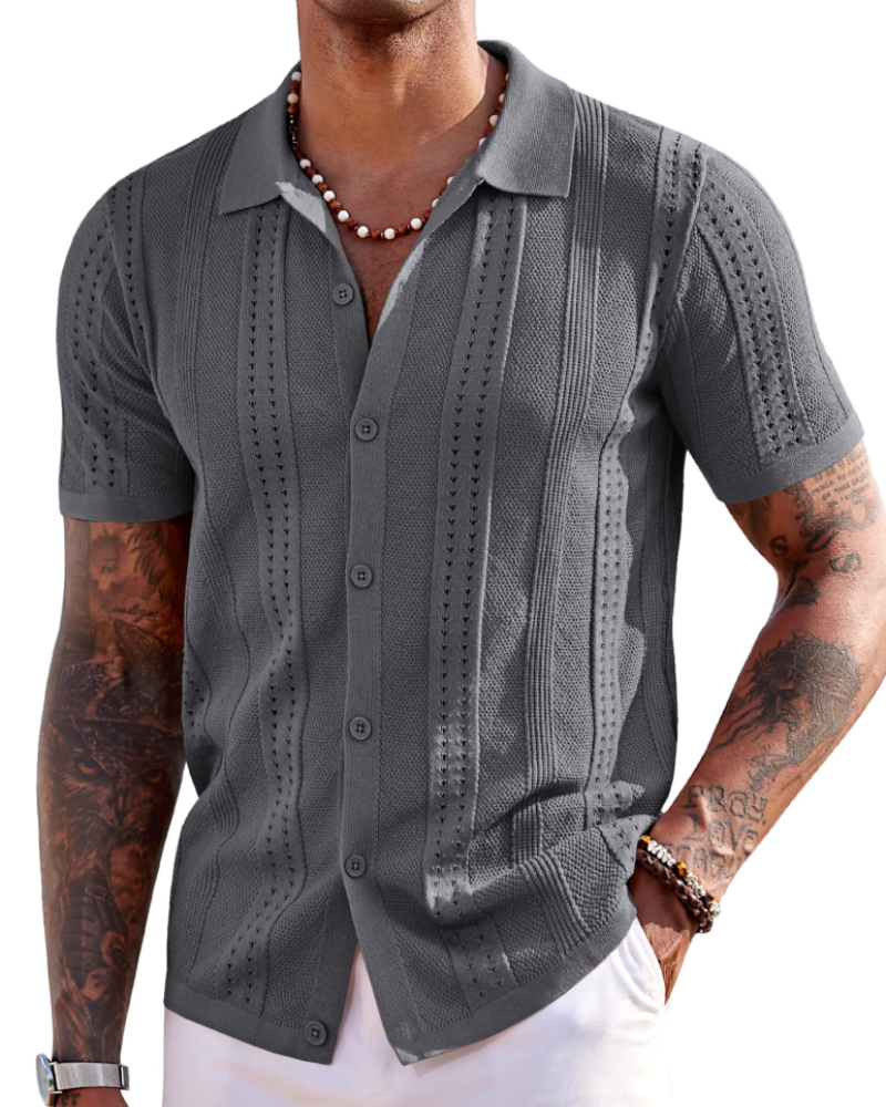 Nathan Men's Knit Polo Shirt – Button Down Textured Shirt for Resort and Summer Wear