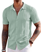Nathan Men's Knit Polo Shirt – Button Down Textured Shirt for Resort and Summer Wear