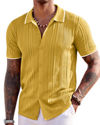 Nathan Men's Knit Polo Shirt – Button Down Textured Shirt for Resort and Summer Wear