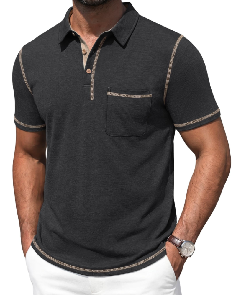 Ryan Men's Cotton Polo Shirt – Contrast Collar Polo with Chest Pocket for Work and Golf