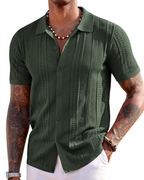 Nathan Men's Knit Polo Shirt – Button Down Textured Shirt for Resort and Summer Wear