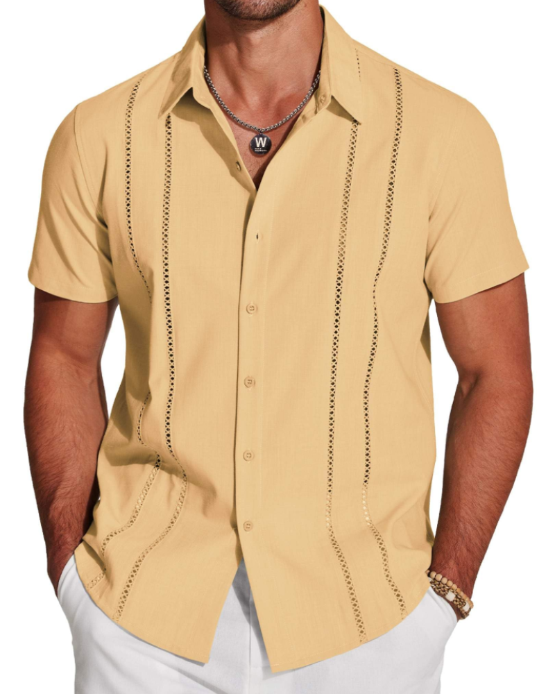 Marco Men's Cuban Guayabera Shirt – Embroidered Button Down Resort Shirt