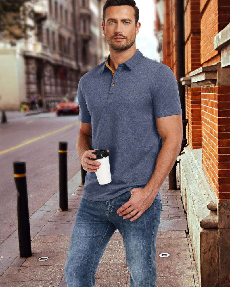 Ethan Men's Cotton Polo Shirt – Stretch Short Sleeve Polo for Work and Golf