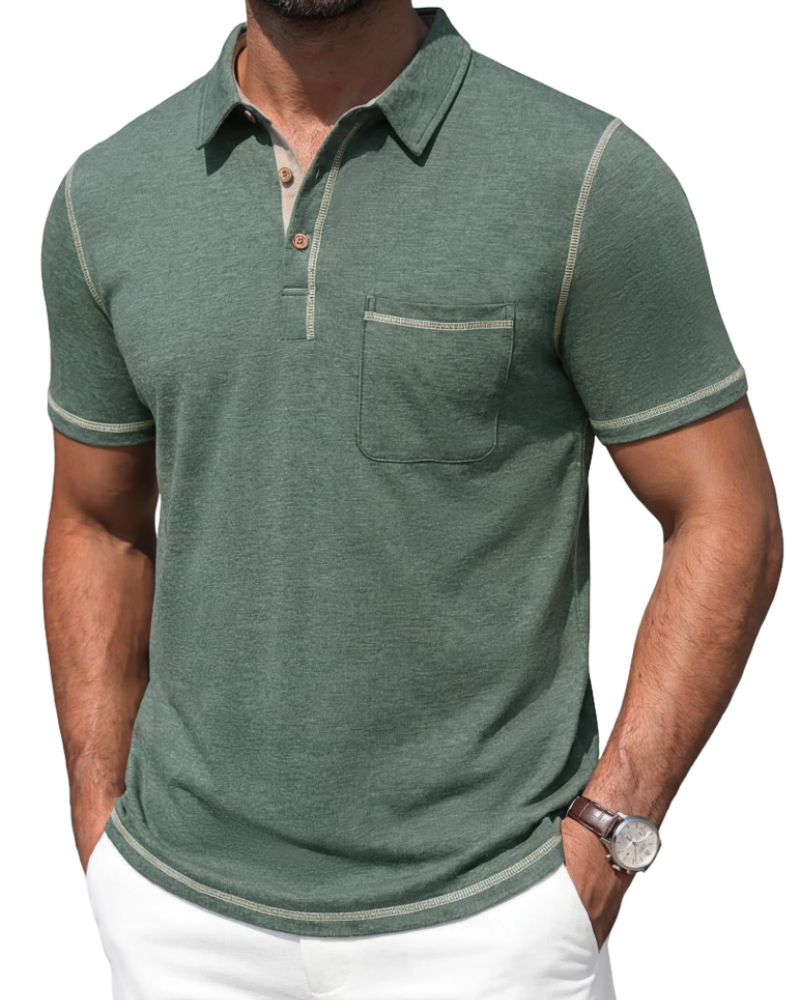 Ryan Men's Cotton Polo Shirt – Contrast Collar Polo with Chest Pocket for Work and Golf