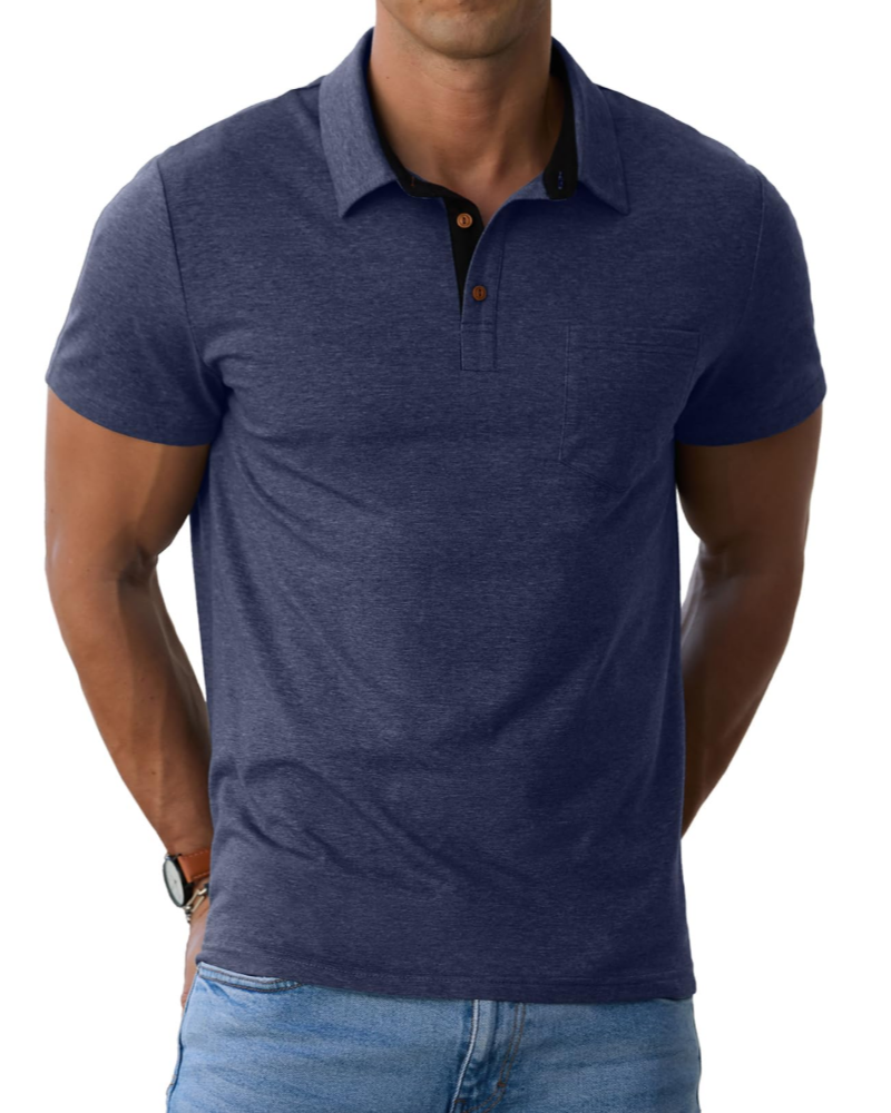 James Men's Cotton Polo Shirt – Short Sleeve Polo with Chest Pocket for Smart Casual Wear