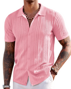 Nathan Men's Knit Polo Shirt – Button Down Textured Shirt for Resort and Summer Wear