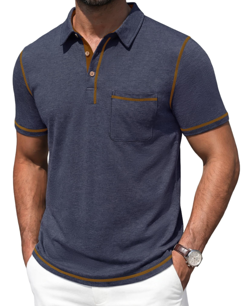 Ryan Men's Cotton Polo Shirt – Contrast Collar Polo with Chest Pocket for Work and Golf