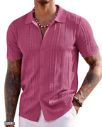 Nathan Men's Knit Polo Shirt – Button Down Textured Shirt for Resort and Summer Wear