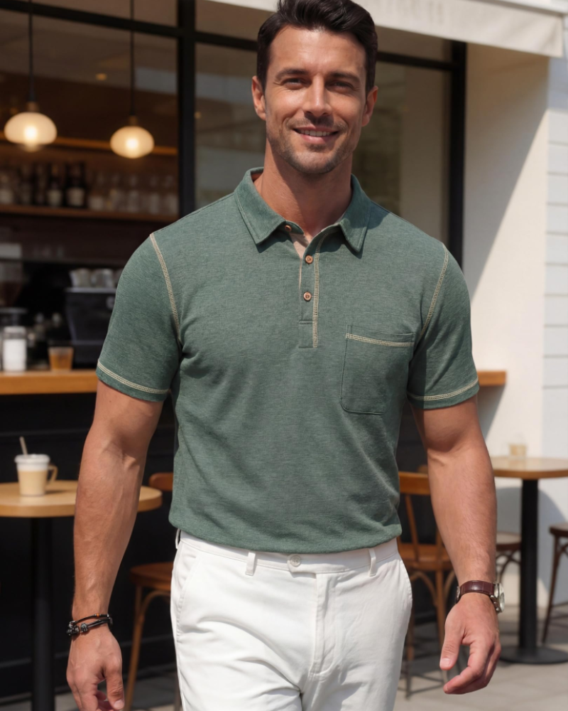 Ryan Men's Cotton Polo Shirt – Contrast Collar Polo with Chest Pocket for Work and Golf