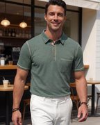 Ryan Men's Cotton Polo Shirt – Contrast Collar Polo with Chest Pocket for Work and Golf