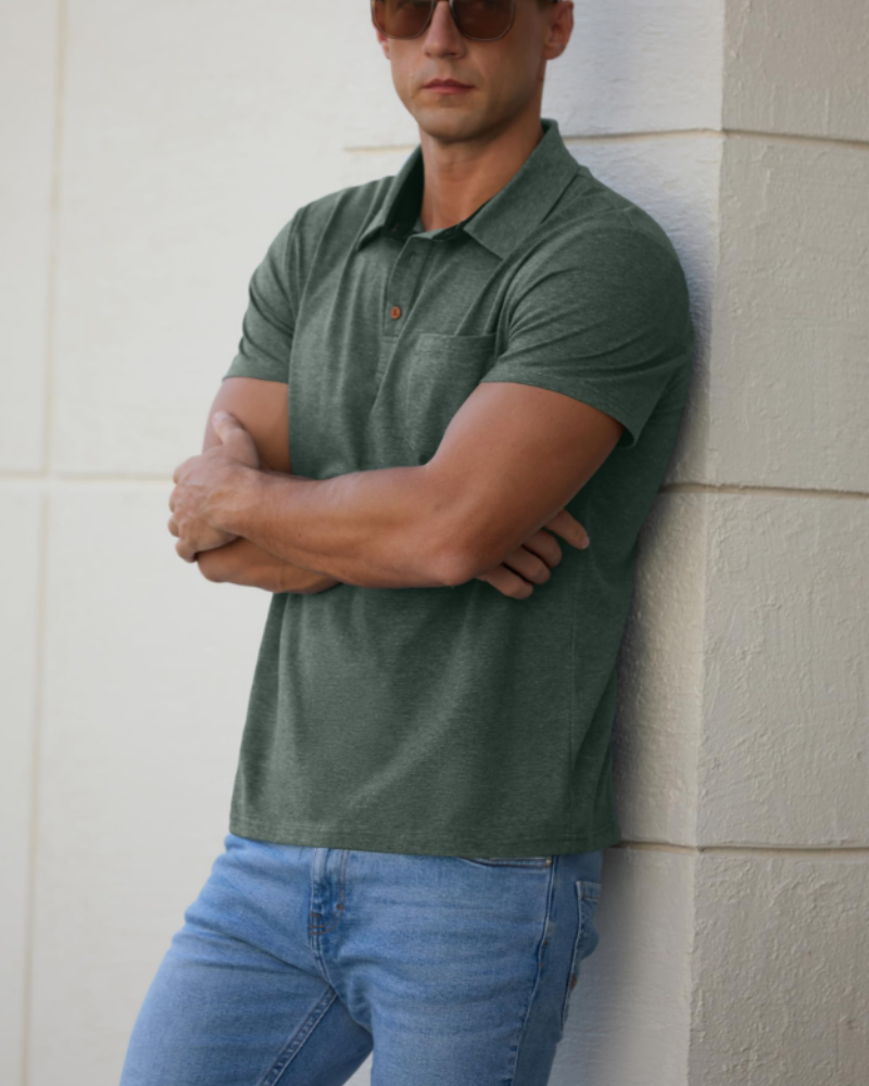 James Men's Cotton Polo Shirt – Short Sleeve Polo with Chest Pocket for Smart Casual Wear