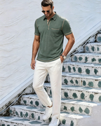 Ryan Men's Cotton Polo Shirt – Contrast Collar Polo with Chest Pocket for Work and Golf