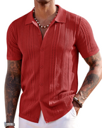 Nathan Men's Knit Polo Shirt – Button Down Textured Shirt for Resort and Summer Wear