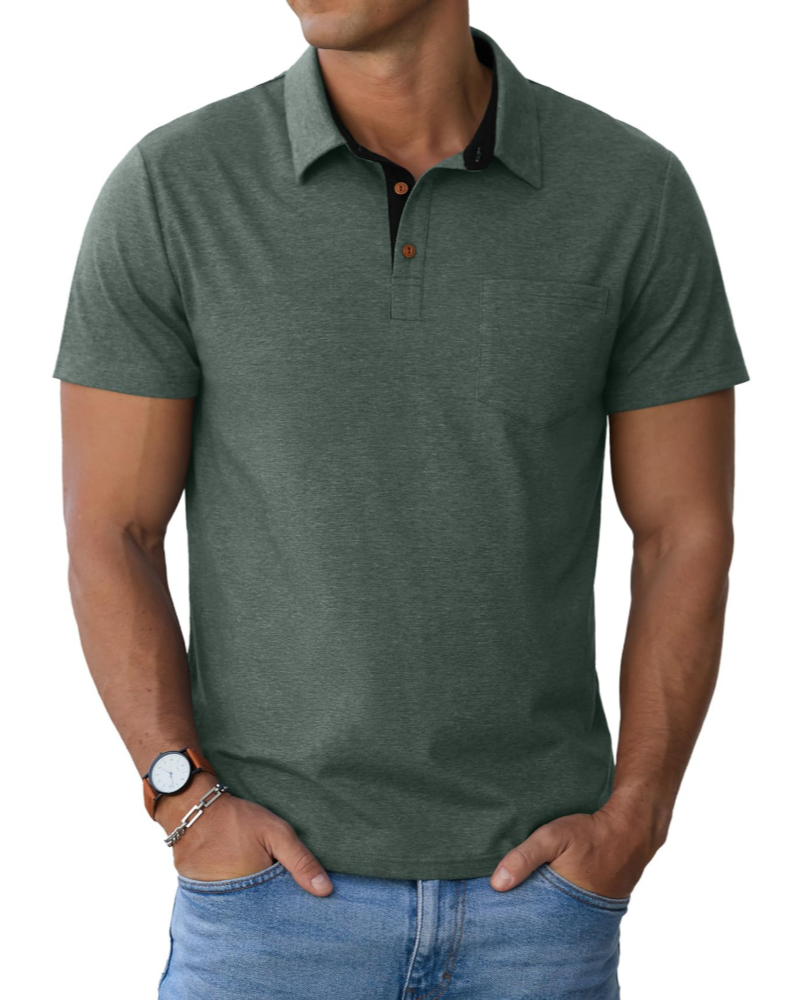 James Men's Cotton Polo Shirt – Short Sleeve Polo with Chest Pocket for Smart Casual Wear