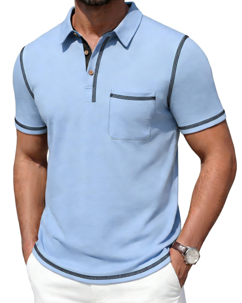 Ryan Men's Cotton Polo Shirt – Contrast Collar Polo with Chest Pocket for Work and Golf