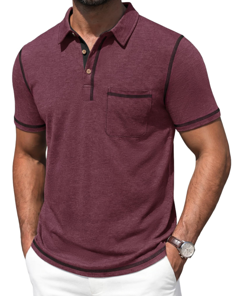 Ryan Men's Cotton Polo Shirt – Contrast Collar Polo with Chest Pocket for Work and Golf