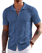 Nathan Men's Knit Polo Shirt – Button Down Textured Shirt for Resort and Summer Wear