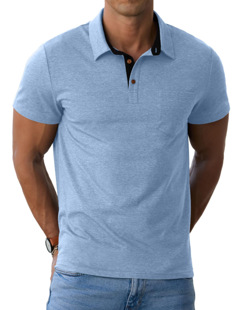 James Men's Cotton Polo Shirt – Short Sleeve Polo with Chest Pocket for Smart Casual Wear