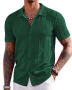 Nathan Men's Knit Polo Shirt – Button Down Textured Shirt for Resort and Summer Wear