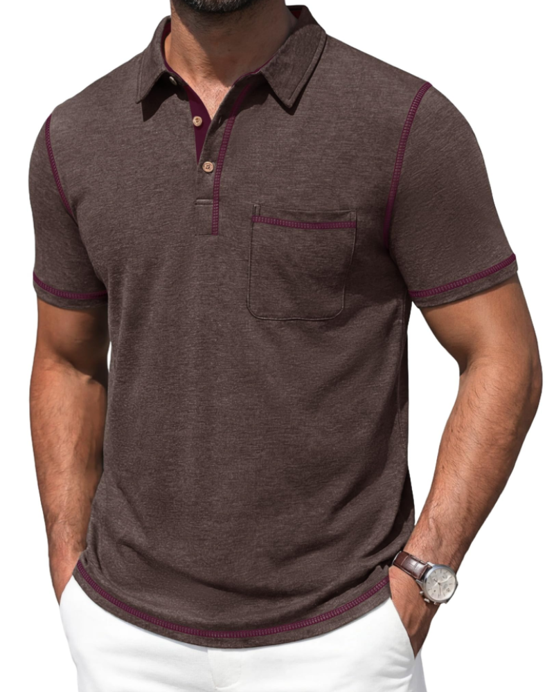 Ryan Men's Cotton Polo Shirt – Contrast Collar Polo with Chest Pocket for Work and Golf