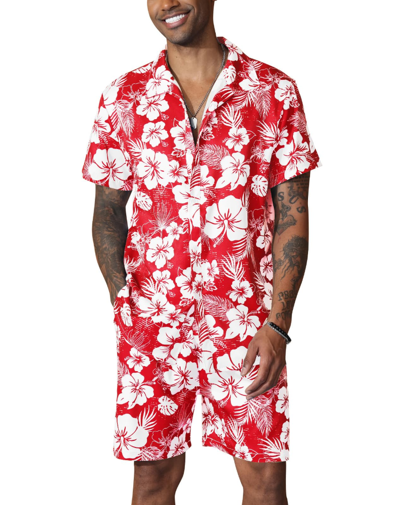 Adrian Men's Hawaiian Set – Floral Shirt & Shorts Tropical Beach Summer Outfit