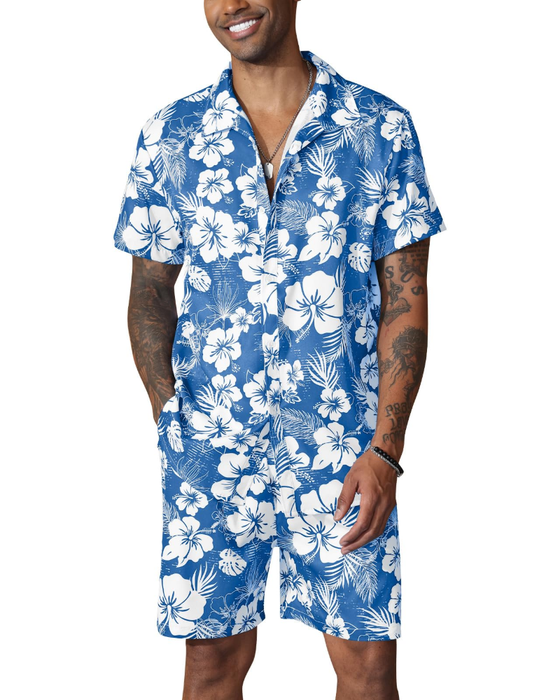 Adrian Men's Hawaiian Set – Floral Shirt & Shorts Tropical Beach Summer Outfit