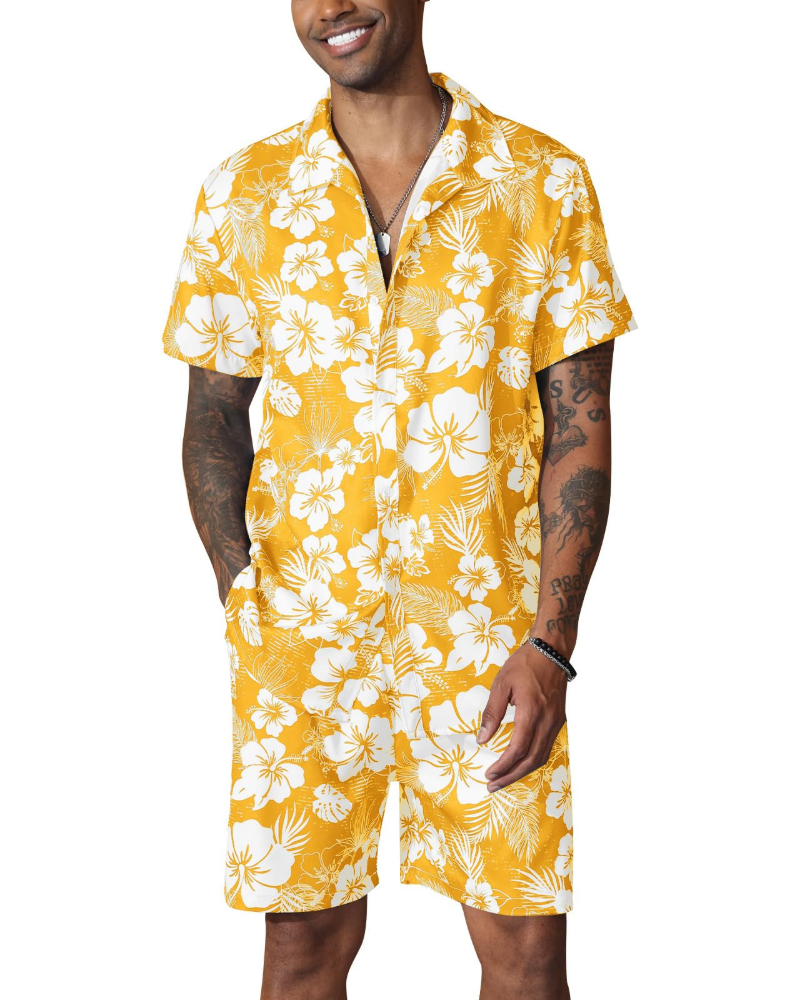 Adrian Men's Hawaiian Set – Floral Shirt & Shorts Tropical Beach Summer Outfit