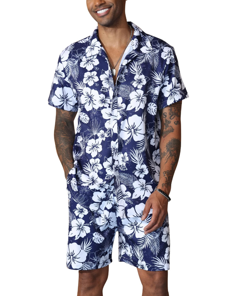 Adrian Men's Hawaiian Set – Floral Shirt & Shorts Tropical Beach Summer Outfit