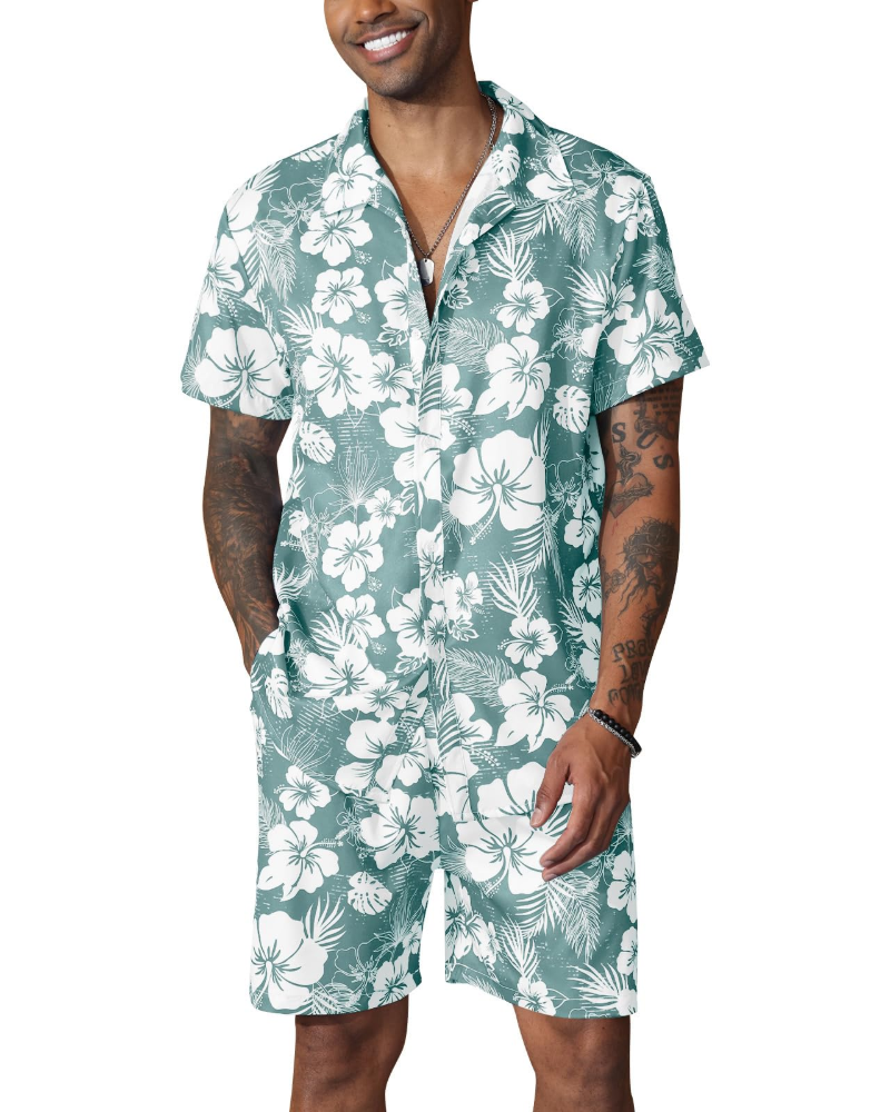 Adrian Men's Hawaiian Set – Floral Shirt & Shorts Tropical Beach Summer Outfit
