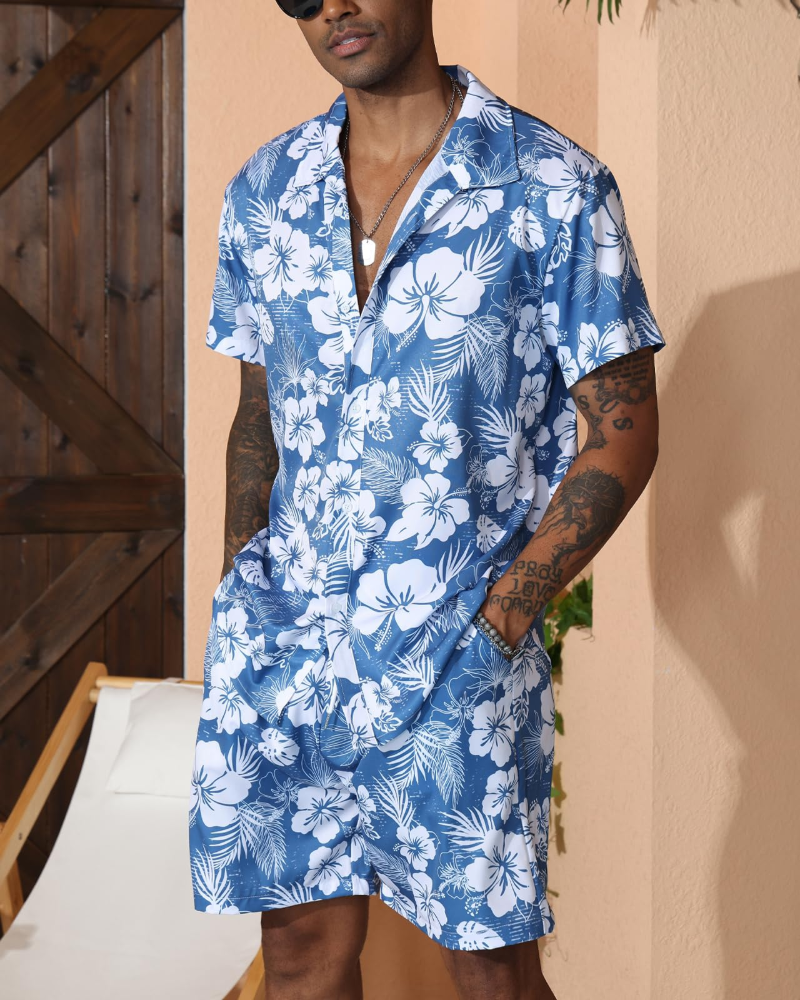 Adrian Men's Hawaiian Set – Floral Shirt & Shorts Tropical Beach Summer Outfit