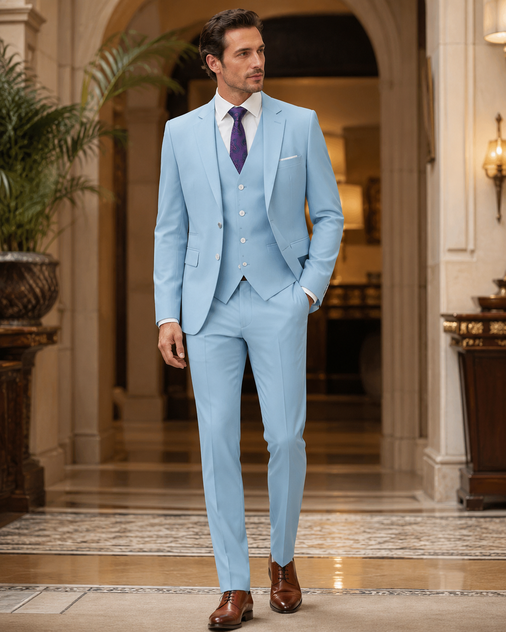 David Men's 3-Piece Suit – Slim Fit Blazer Vest & Trousers Formal Set