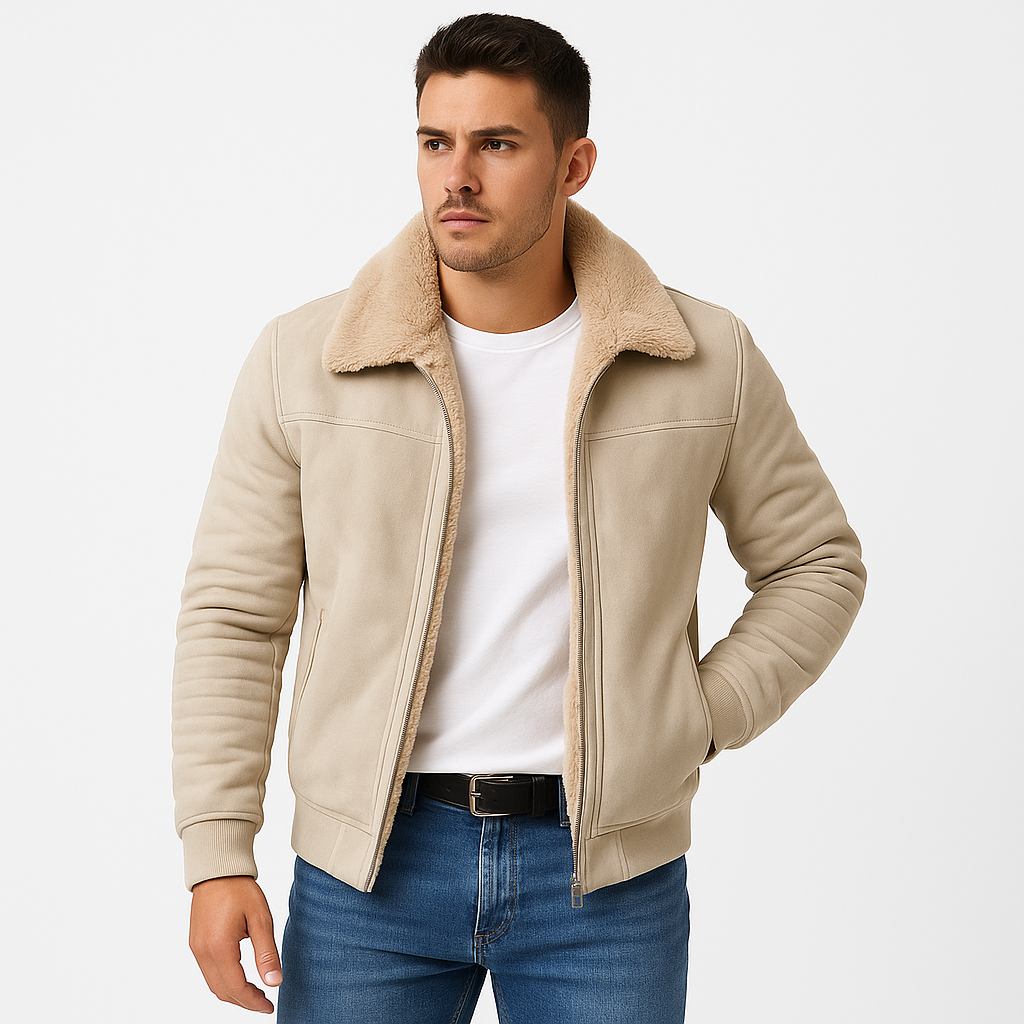 Michael Men's Fur Collar Jacket – Zip-Up Slim Fit Elegant Everyday Coat