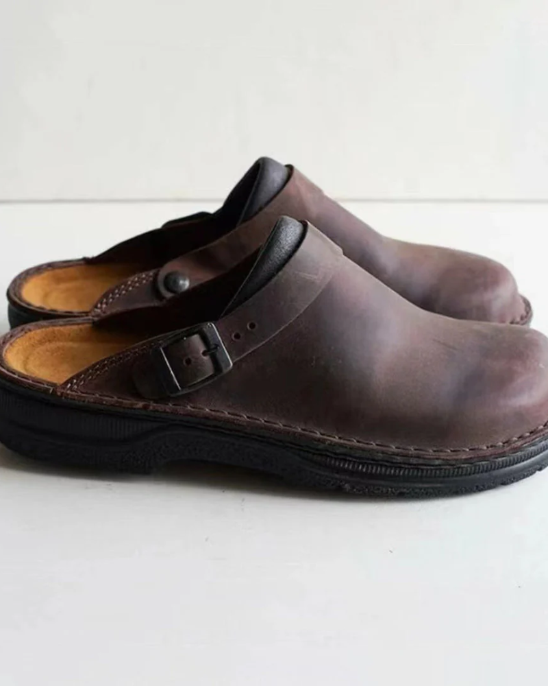 Ethan Men's Leather Slides – Comfortable Slip-On Sandals with Non-Slip Sole