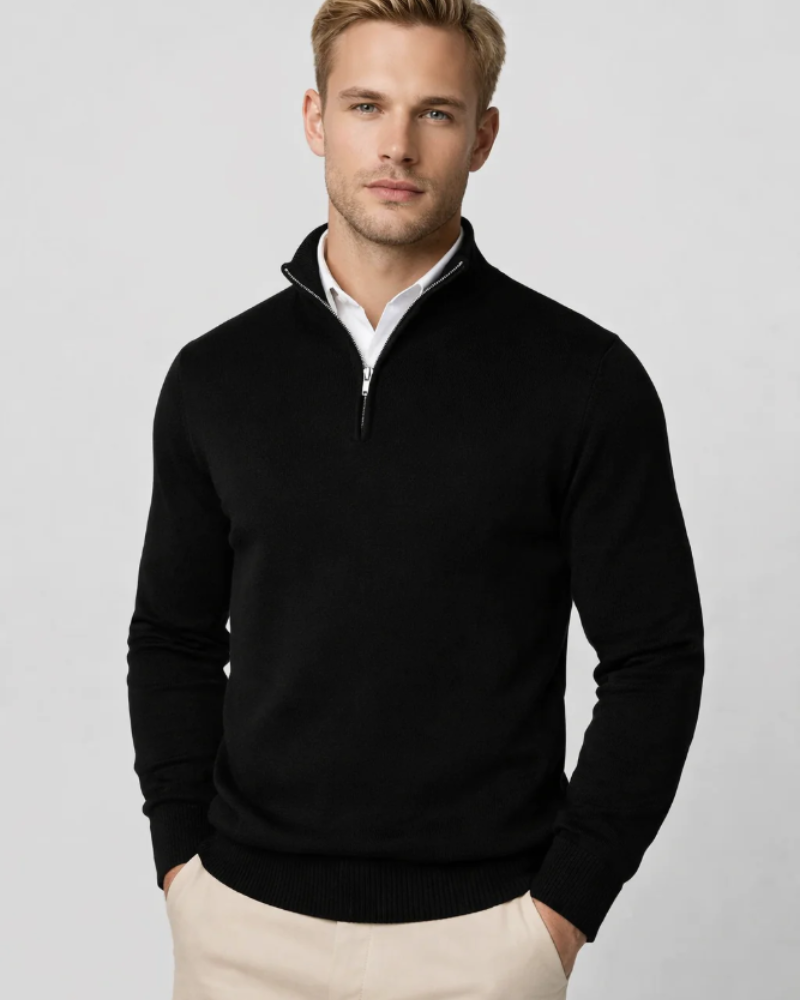 Ethan Men's Half Zip Turtleneck Sweater – Casual Pullover with High Neck Design
