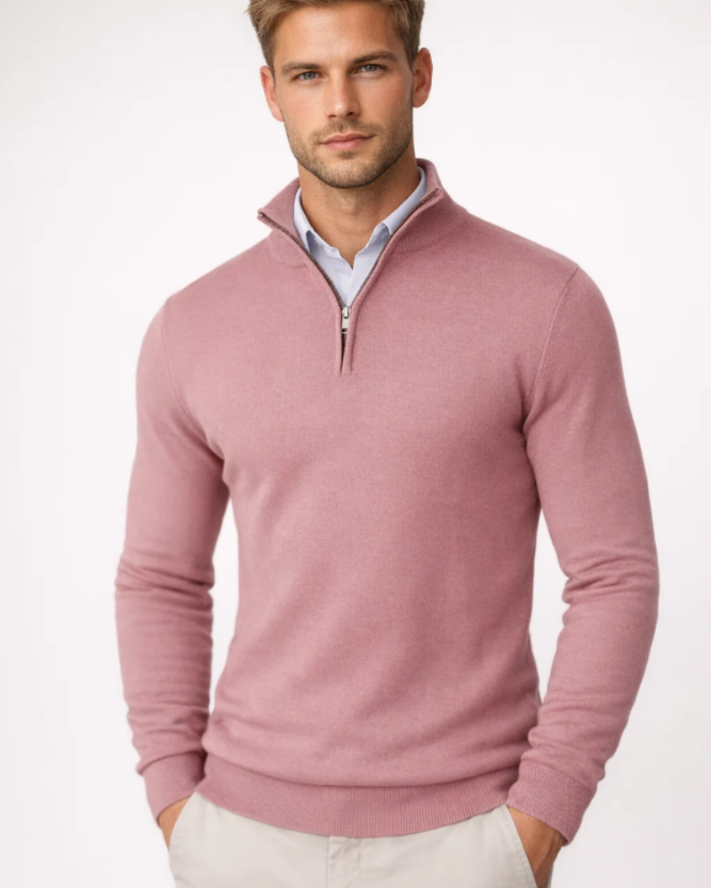 Ethan Men's Half Zip Turtleneck Sweater – Casual Pullover with High Neck Design