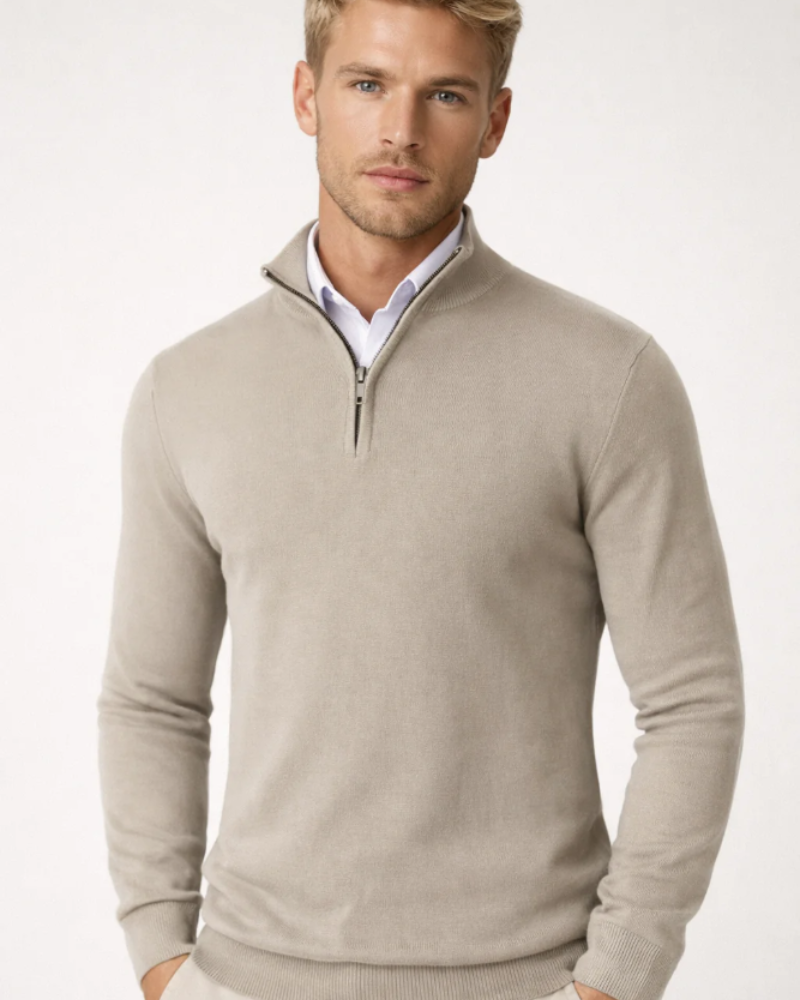 Ethan Men's Half Zip Turtleneck Sweater – Casual Pullover with High Neck Design