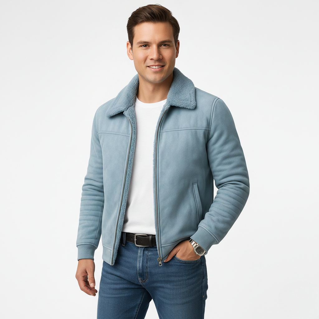Michael Men's Fur Collar Jacket – Zip-Up Slim Fit Elegant Everyday Coat